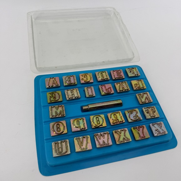 Vintage 3/4" Alphabet Letter Stamp Set A-Z Gothic Leather Metal Complete - Picture 2 of 8